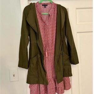 Rain Jacket Size Small Olive Green Classic Lightweight Spring Summer Coat EUC